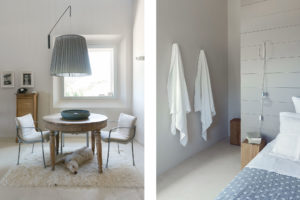 Bedroom and table detail with dog of Malatetsa Maison de Charme in the marche hills Photographer Maria Teresa Furnari