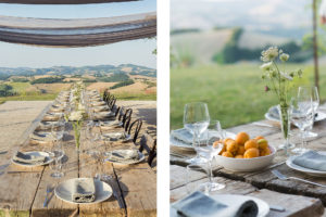 Set table for dinner outside at Malatetsa Maison de Charme in the marche hills Photographer Maria Teresa Furnari