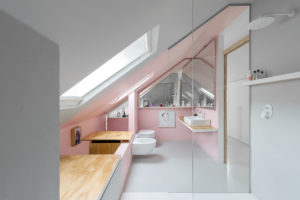 Pink bathroom in a mansard apartment Photographer Maria Teresa Furnari