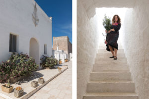 Maria Grazia going downstairs in her Masseria Potenti in Puglia Photographer Maria Teresa Furnari