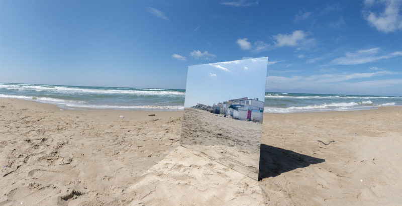 Torre Mileto reflected in a mirror one of the photo of the project Ecomostro tour Photographer Maria Teresa Furnari