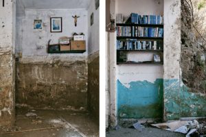 video tapes on shelfs in ruined house one of the trail of Giampilieri after the flood Photographer Maria Teresa Furnari