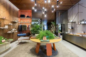 Santoni Milan Boutique in Monte Napoleone staged with Aquiloni Furniture by Derek Castiglioni Photographer Maria Teresa Furnari