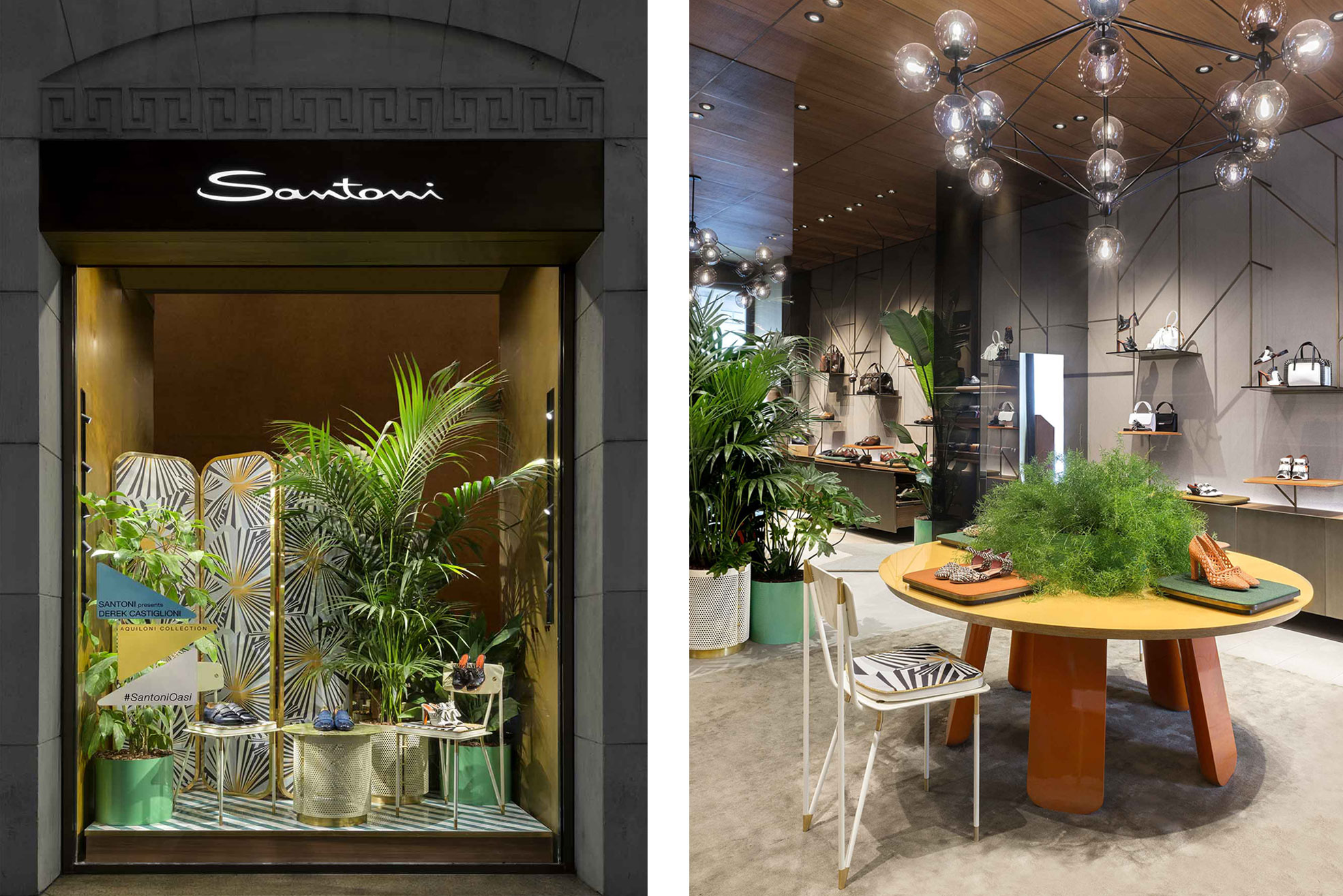 Shop window of Santoni Milan Boutique with Aquiloni Collection by Derek Castiglioni Photographer Maria Teresa Furnari