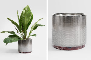 Metal Vase small size with red marble design by Derek Castiglioni Photographer Maria Teresa Furnari